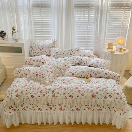 91家纺网 家纺一手货源 找家纺  2023新款全棉蕾丝刺绣床盖四件套（夹棉被套） 伊人闺阁