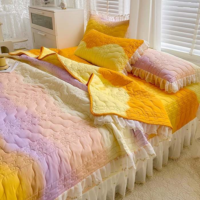 91家纺网 家纺一手货源 找家纺 宜凡家纺 全棉床盖夏被四件套 杏黄