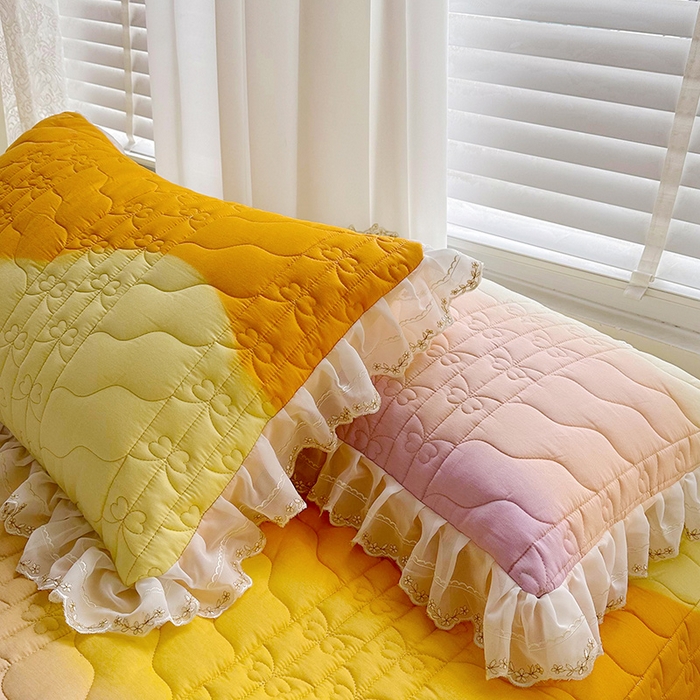 91家纺网 家纺一手货源 找家纺 宜凡家纺 全棉床盖夏被四件套 杏黄