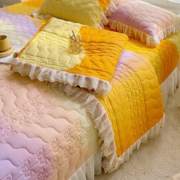 91家纺网 家纺一手货源 找家纺 宜凡家纺 全棉床盖夏被四件套 杏黄