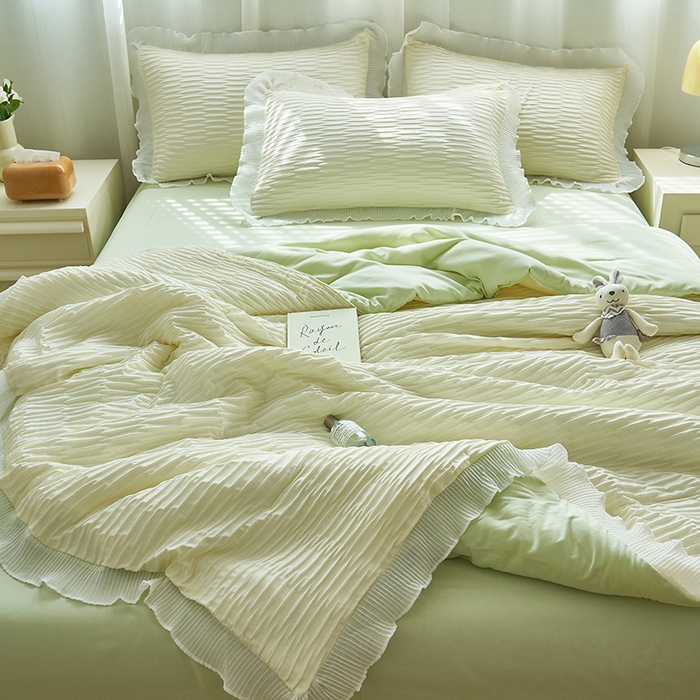 91家纺网 家纺一手货源 找家纺 畅销被业 2024新款泡泡纱花边夏被四件套 花边款泡泡纱-米白