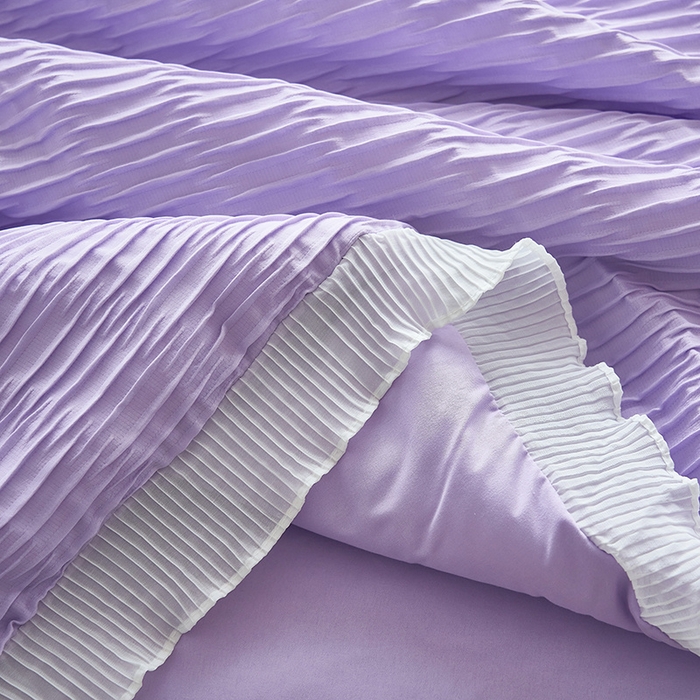 91家纺网 家纺一手货源 找家纺 畅销被业 2024新款泡泡纱花边夏被四件套 花边款泡泡纱-浅紫色