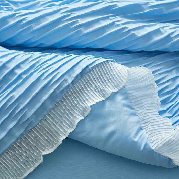 91家纺网 家纺一手货源 找家纺 畅销被业 2024新款泡泡纱花边夏被四件套 花边款泡泡纱-天蓝色