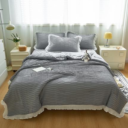 91家纺网 家纺一手货源 找家纺 （总）畅销被业 2024新款泡泡纱花边夏被四件套