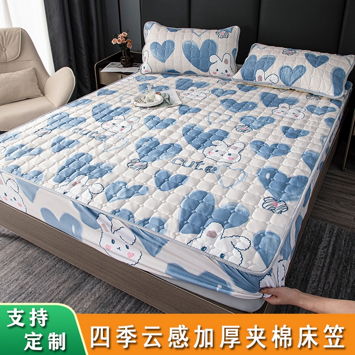 91家纺网 家纺一手货源 找家纺 暖季 2025新款印花磨毛夹棉床笠 心动小兔