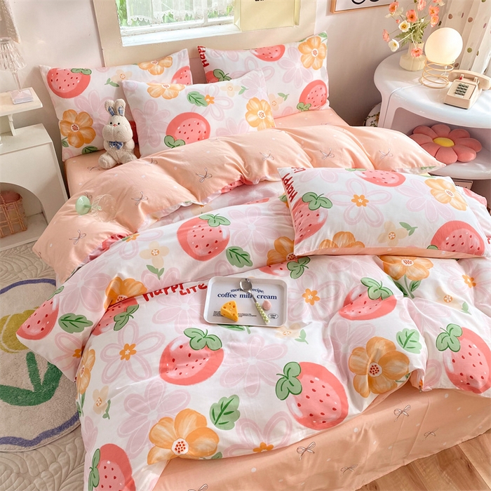 91家纺网 家纺一手货源 找家纺 多品家纺 2023新款13070全棉单被套暗线 草莓圣代