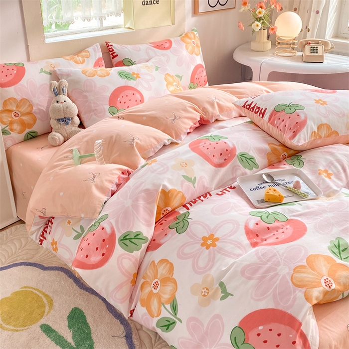 91家纺网 家纺一手货源 找家纺 多品家纺 2023新款13070全棉单被套暗线 草莓圣代