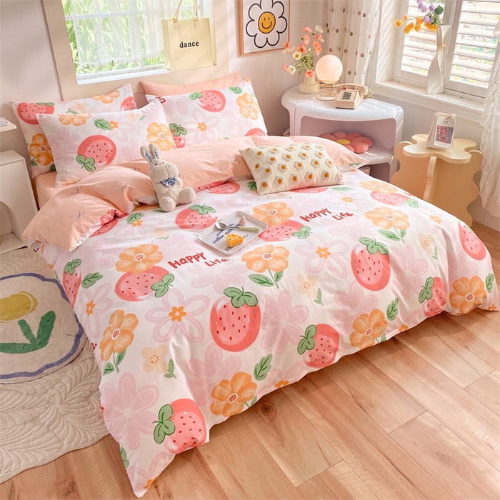 91家纺网 家纺一手货源 找家纺 多品家纺 2023新款13070全棉单被套暗线 草莓圣代