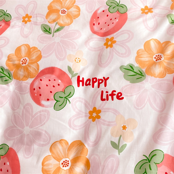 91家纺网 家纺一手货源 找家纺 多品家纺 2023新款13070全棉单被套暗线 草莓圣代