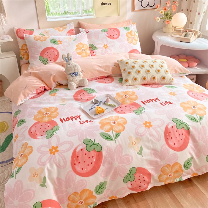 91家纺网 家纺一手货源 找家纺 多品家纺 2023新款13070全棉单被套暗线 草莓圣代