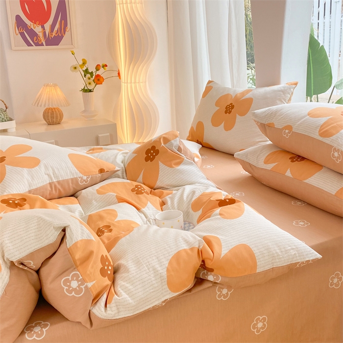 91家纺网 家纺一手货源 找家纺 多品家纺 2023新款13070全棉单被套暗线 花香爱恋-黄