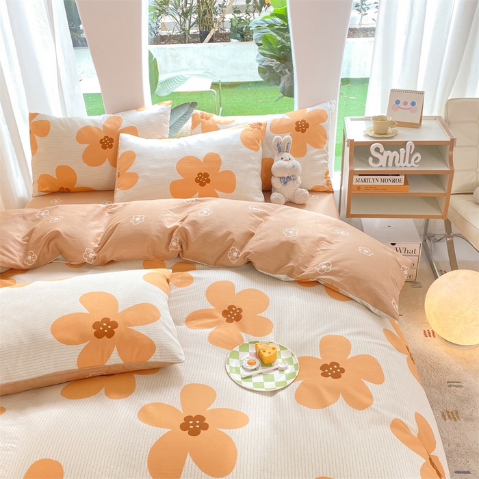 91家纺网 家纺一手货源 找家纺 多品家纺 2023新款13070全棉单被套暗线 花香爱恋-黄