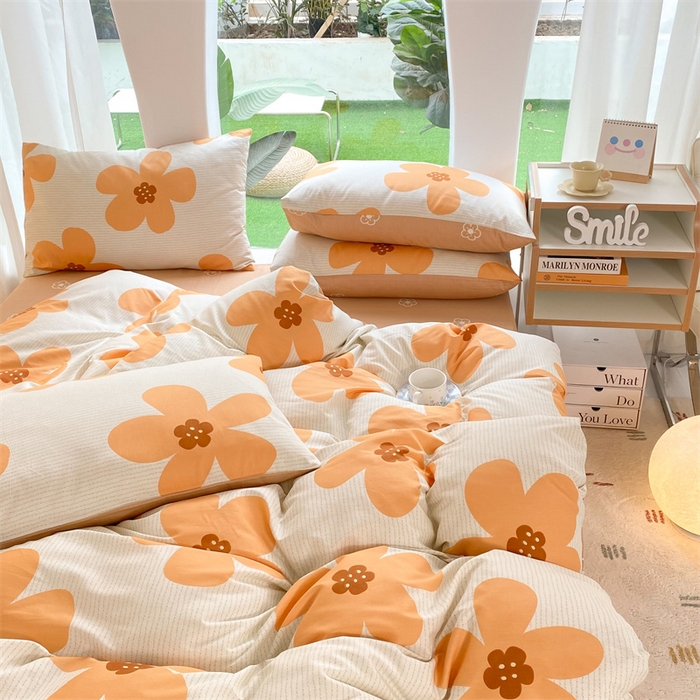 91家纺网 家纺一手货源 找家纺 多品家纺 2023新款13070全棉单被套暗线 花香爱恋-黄