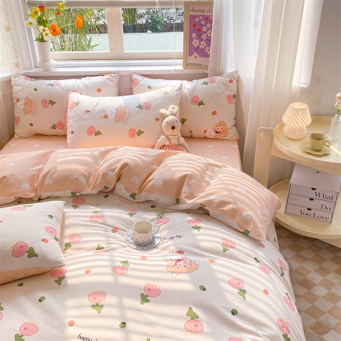 91家纺网 家纺一手货源 找家纺 多品家纺 2023新款13070全棉单被套暗线 花季兔