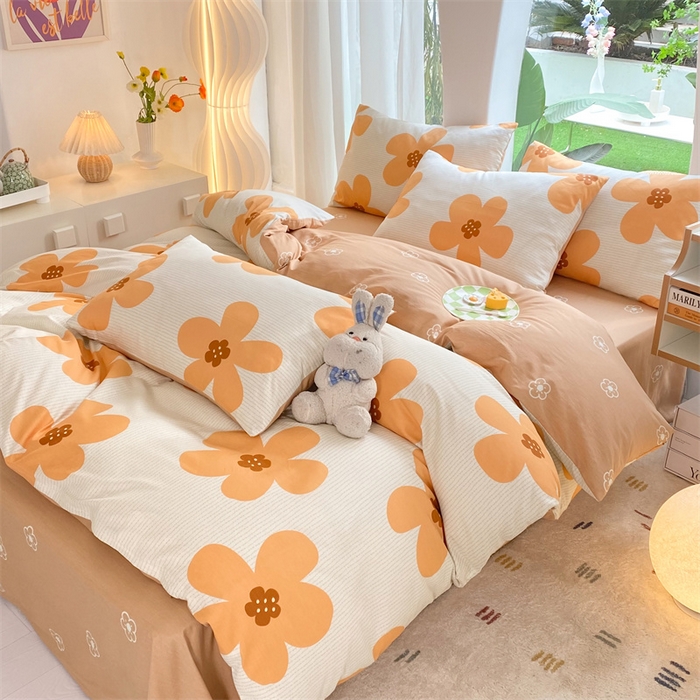 91家纺网 家纺一手货源 找家纺 多品家纺 2023新款13070全棉单被套暗线 花香爱恋-黄