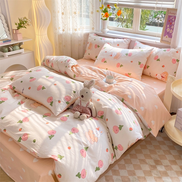 91家纺网 家纺一手货源 找家纺 多品家纺 2023新款13070全棉单被套暗线 花季兔