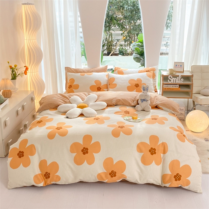 91家纺网 家纺一手货源 找家纺 多品家纺 2023新款13070全棉单被套暗线 花香爱恋-黄