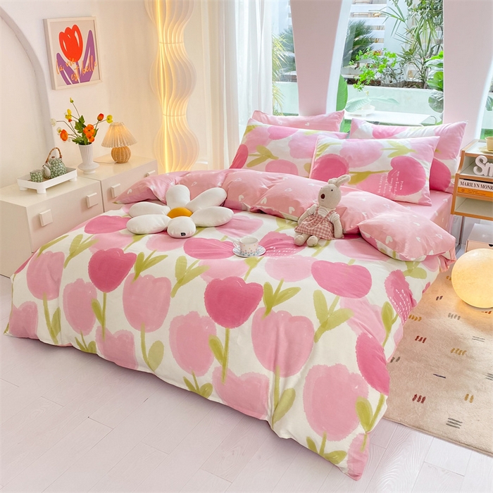 91家纺网 家纺一手货源 找家纺 多品家纺 2023新款13070全棉单被套暗线 素馨花恋-粉