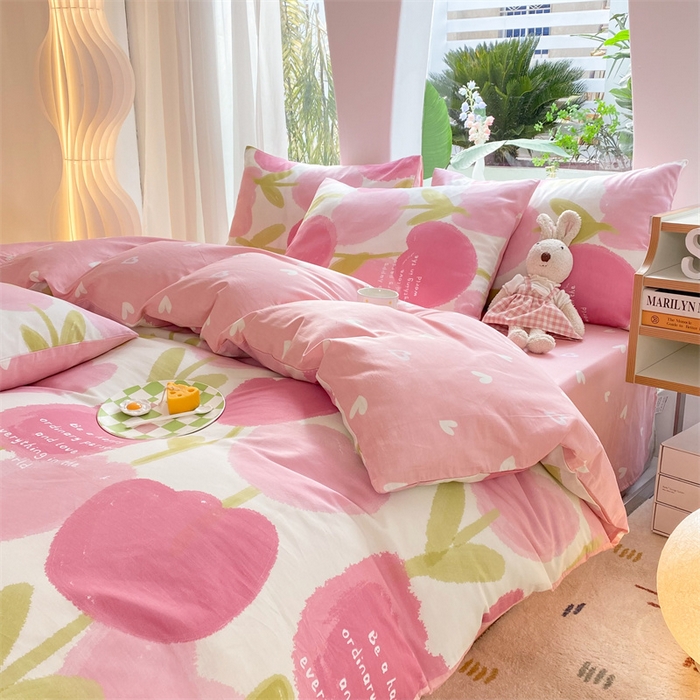 91家纺网 家纺一手货源 找家纺 多品家纺 2023新款13070全棉单被套暗线 素馨花恋-粉