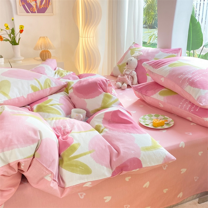 91家纺网 家纺一手货源 找家纺 多品家纺 2023新款13070全棉单被套暗线 素馨花恋-粉