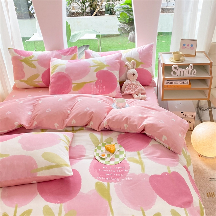 91家纺网 家纺一手货源 找家纺 多品家纺 2023新款13070全棉单被套暗线 素馨花恋-粉