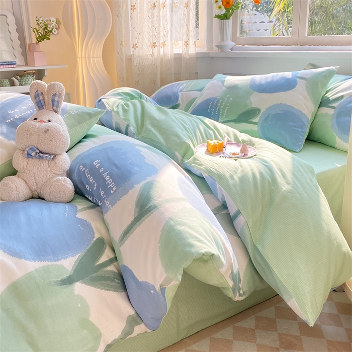 91家纺网 家纺一手货源 找家纺 多品家纺 2023新款13070全棉单被套暗线 素馨花恋-蓝