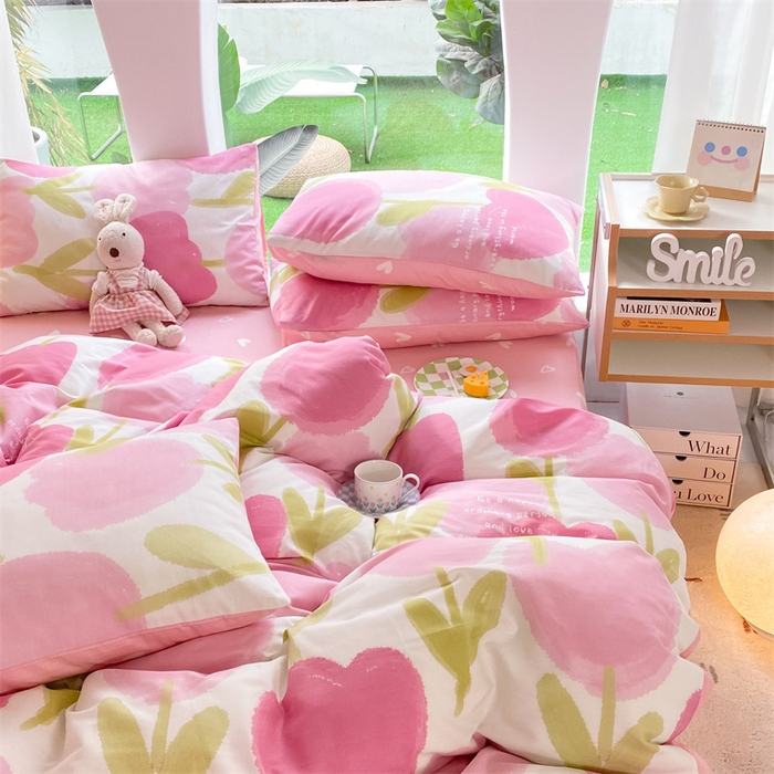 91家纺网 家纺一手货源 找家纺 多品家纺 2023新款13070全棉单被套暗线 素馨花恋-粉