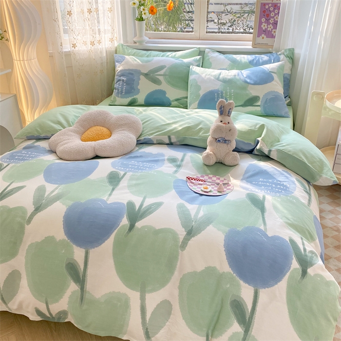 91家纺网 家纺一手货源 找家纺 多品家纺 2023新款13070全棉单被套暗线 素馨花恋-蓝