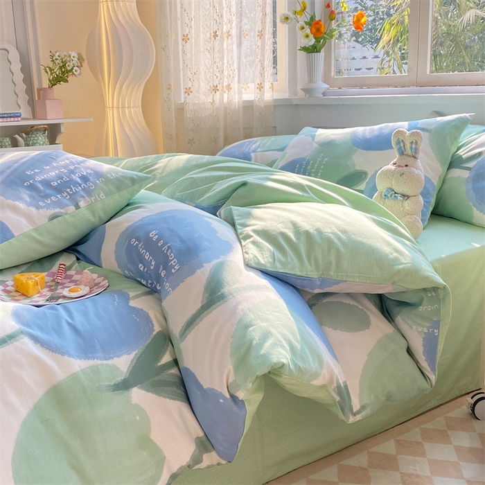 91家纺网 家纺一手货源 找家纺 多品家纺 2023新款13070全棉单被套暗线 素馨花恋-蓝