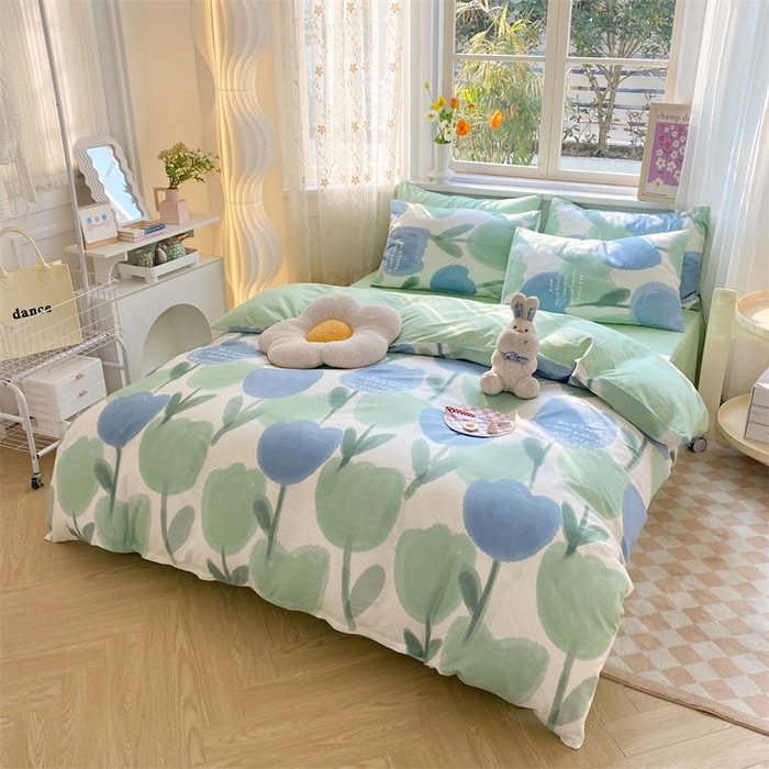 91家纺网 家纺一手货源 找家纺 多品家纺 2023新款13070全棉单被套暗线 素馨花恋-蓝