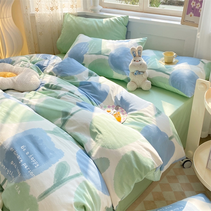 91家纺网 家纺一手货源 找家纺 多品家纺 2023新款13070全棉单被套暗线 素馨花恋-蓝