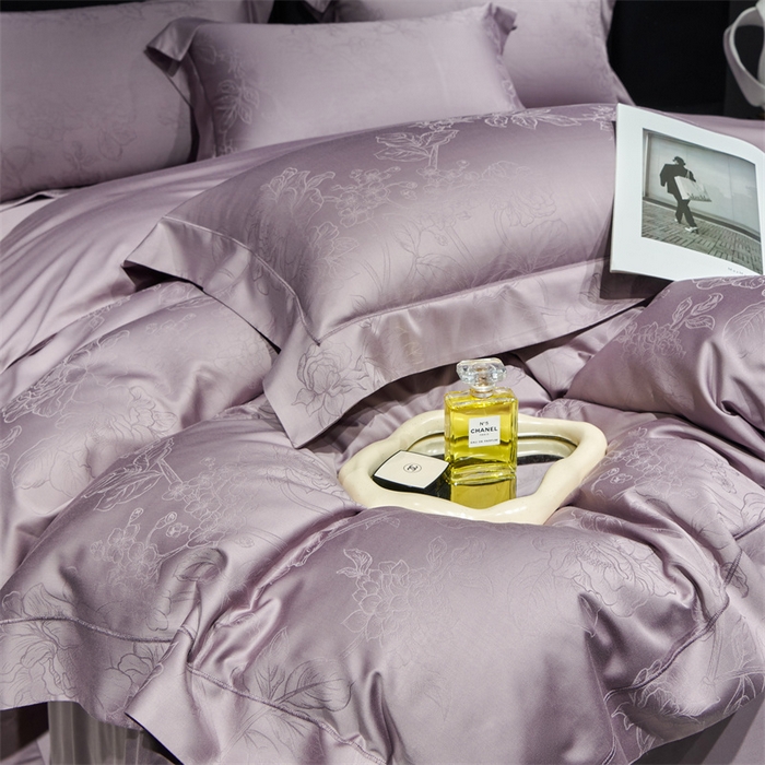 91家纺网 家纺一手货源 找家纺 榻尚家居 2023新款TS天丝棉大提花四件套 丁香紫