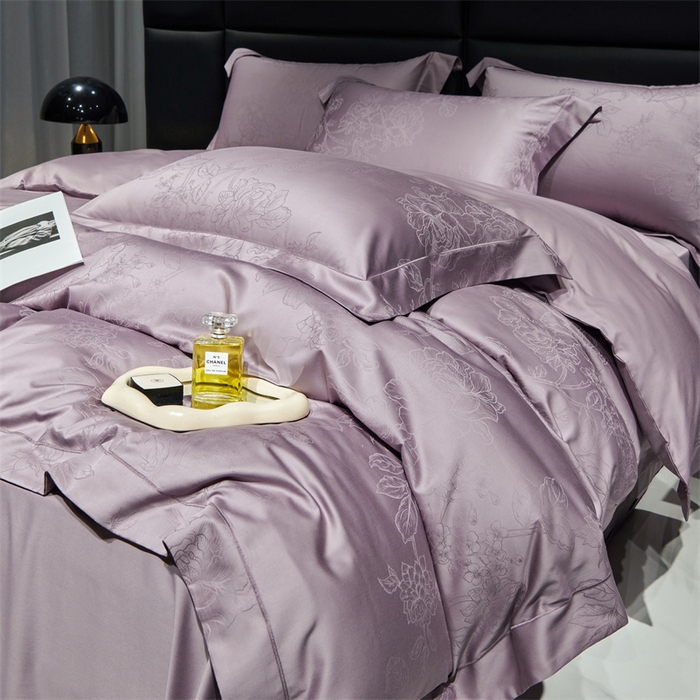 91家纺网 家纺一手货源 找家纺 榻尚家居 2023新款TS天丝棉大提花四件套 丁香紫