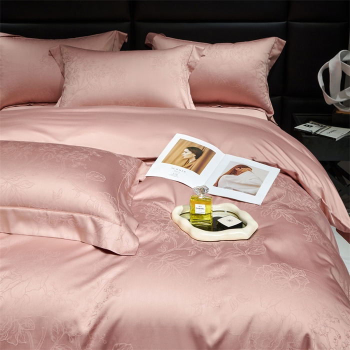 91家纺网 家纺一手货源 找家纺 榻尚家居 2023新款TS天丝棉大提花四件套 朱玉色