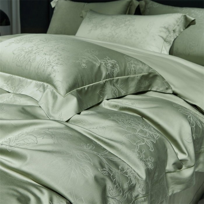 91家纺网 家纺一手货源 找家纺 榻尚家居 2023新款TS天丝棉大提花四件套 远黛绿