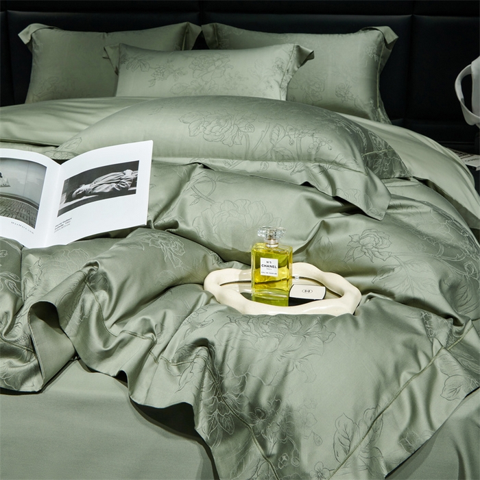 91家纺网 家纺一手货源 找家纺 榻尚家居 2023新款TS天丝棉大提花四件套 远黛绿