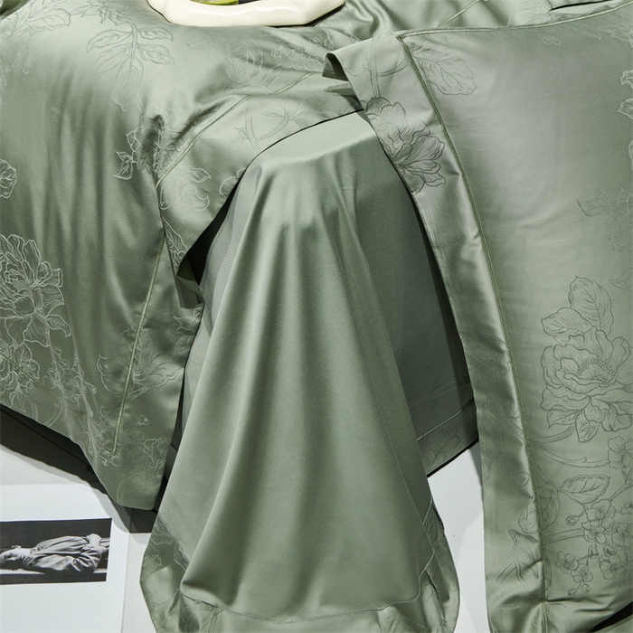 91家纺网 家纺一手货源 找家纺 榻尚家居 2023新款TS天丝棉大提花四件套 远黛绿