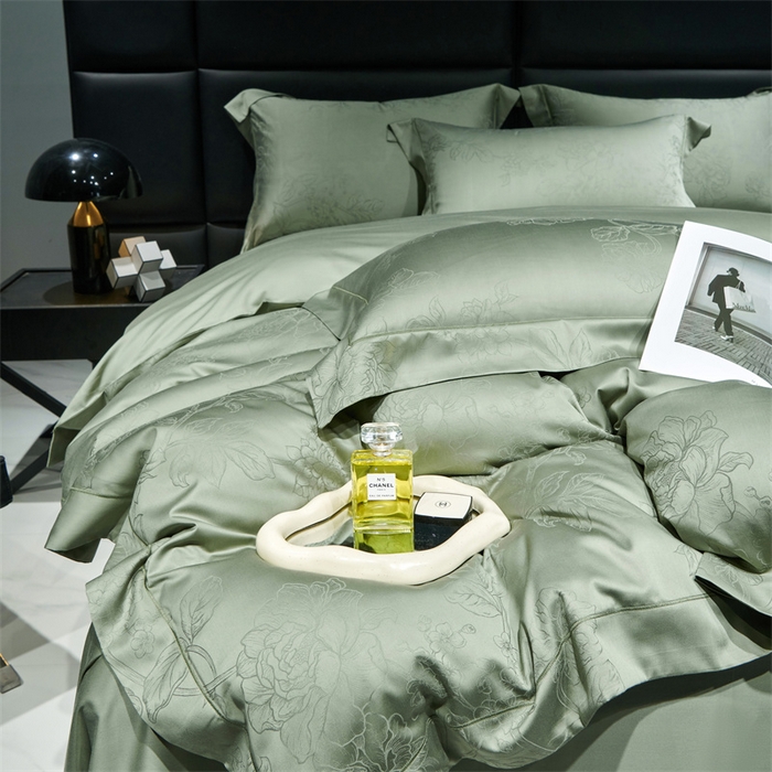 91家纺网 家纺一手货源 找家纺 榻尚家居 2023新款TS天丝棉大提花四件套 远黛绿