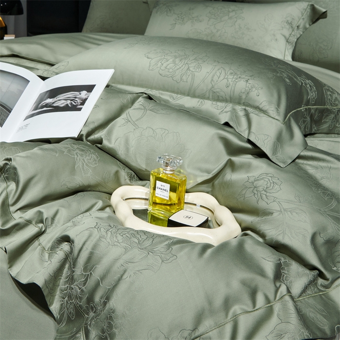 91家纺网 家纺一手货源 找家纺 榻尚家居 2023新款TS天丝棉大提花四件套 远黛绿