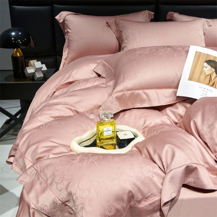 91家纺网 家纺一手货源 找家纺 榻尚家居 2023新款TS天丝棉大提花四件套 朱玉色