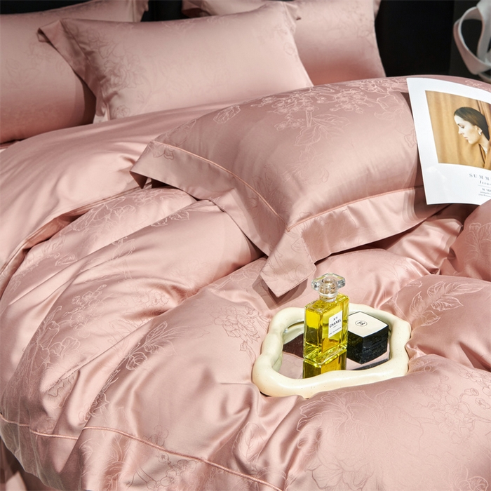 91家纺网 家纺一手货源 找家纺 榻尚家居 2023新款TS天丝棉大提花四件套 朱玉色