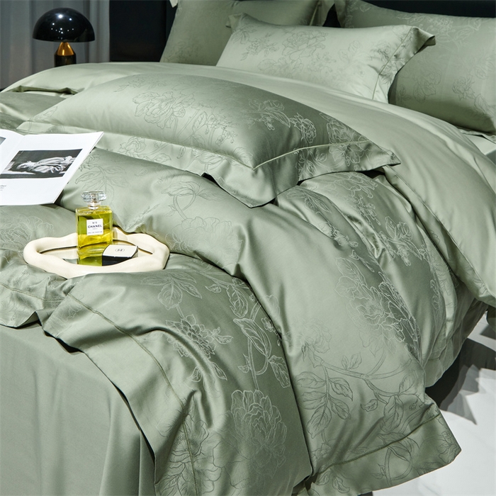 91家纺网 家纺一手货源 找家纺 榻尚家居 2023新款TS天丝棉大提花四件套 远黛绿