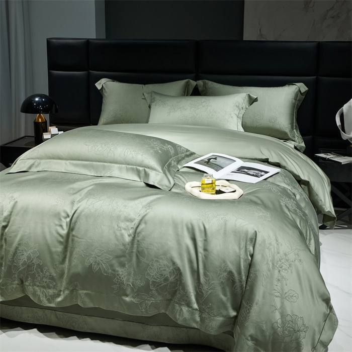 91家纺网 家纺一手货源 找家纺 榻尚家居 2023新款TS天丝棉大提花四件套 远黛绿