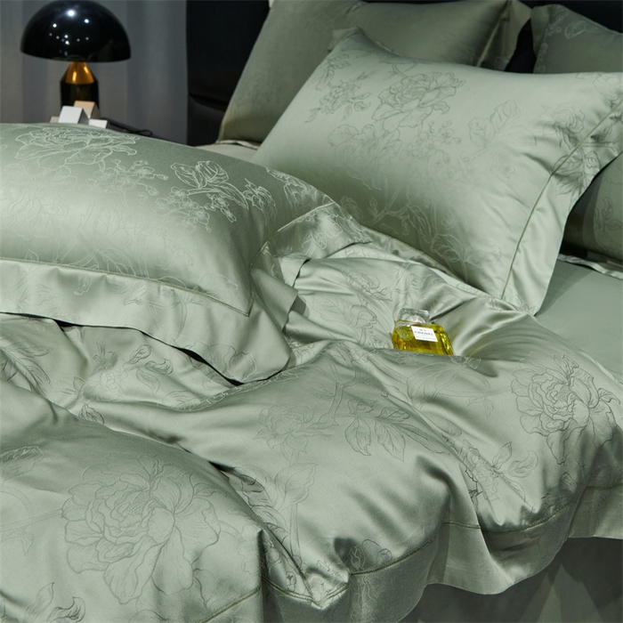 91家纺网 家纺一手货源 找家纺 榻尚家居 2023新款TS天丝棉大提花四件套 远黛绿