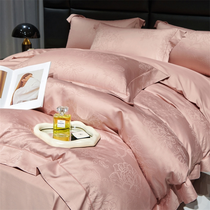 91家纺网 家纺一手货源 找家纺 榻尚家居 2023新款TS天丝棉大提花四件套 朱玉色