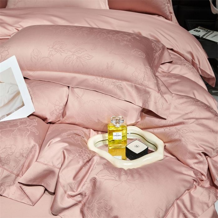 91家纺网 家纺一手货源 找家纺 榻尚家居 2023新款TS天丝棉大提花四件套 朱玉色