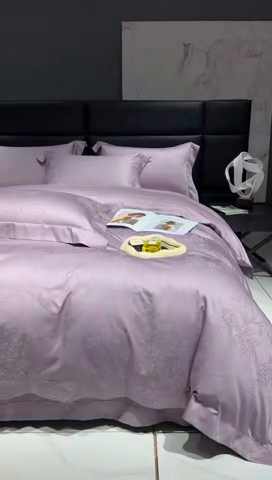 91家纺网 家纺一手货源 找家纺 榻尚家居 2023新款TS天丝棉大提花四件套 丁香紫