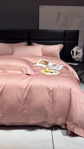 91家纺网 家纺一手货源 找家纺 榻尚家居 2023新款TS天丝棉大提花四件套 朱玉色