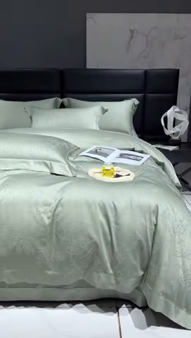 91家纺网 家纺一手货源 找家纺 榻尚家居 2023新款TS天丝棉大提花四件套 远黛绿