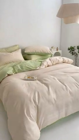 91家纺网 家纺一手货源 找家纺 艾莱家纺 2023新款大麦华夫格水洗棉大提花四件套 大麦：奶油黄+浅绿